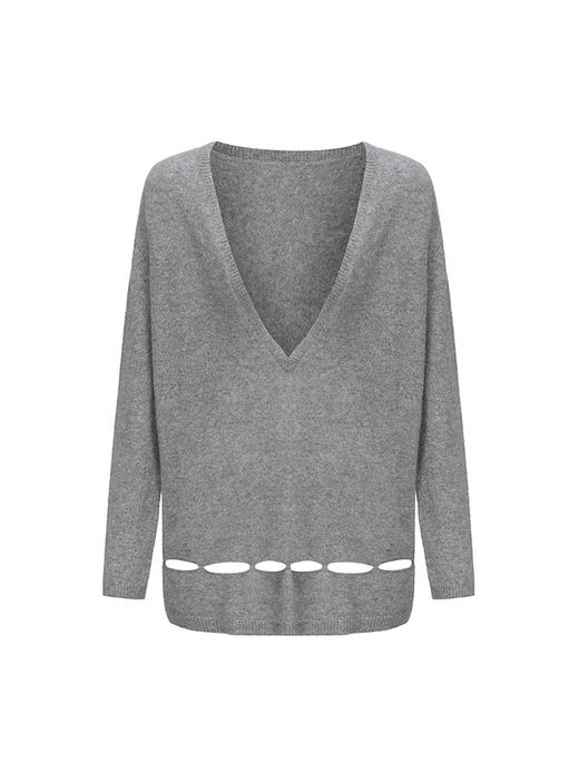 【融雪冬夜月】下摆镂空设计深V领羊绒上衣230040B 商品图4