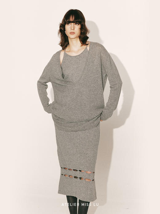 【乌云午后】下摆镂空设计羊绒吊带连衣裙230000025B 商品图2