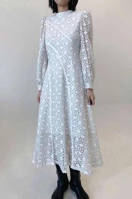 ANSUABEL 白色刺绣提花泡泡袖连衣裙 13588 商品图0