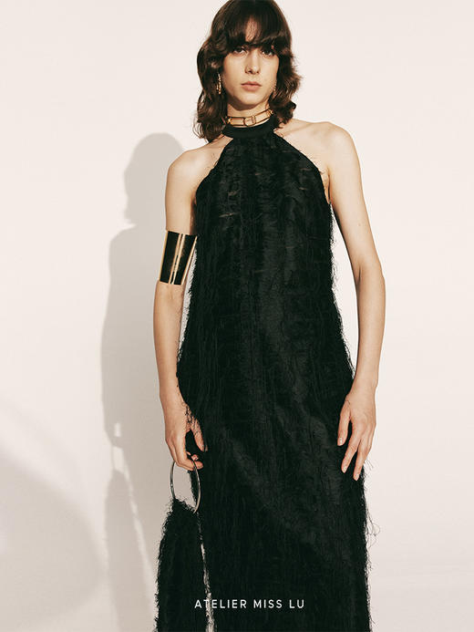 【璀璨流光】纤细羽毛流苏挂脖连衣裙230000019 商品图1