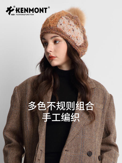 卡蒙狐狸毛球手工编织羊毛毛线帽护额女运动护耳保暖针织帽 商品图5