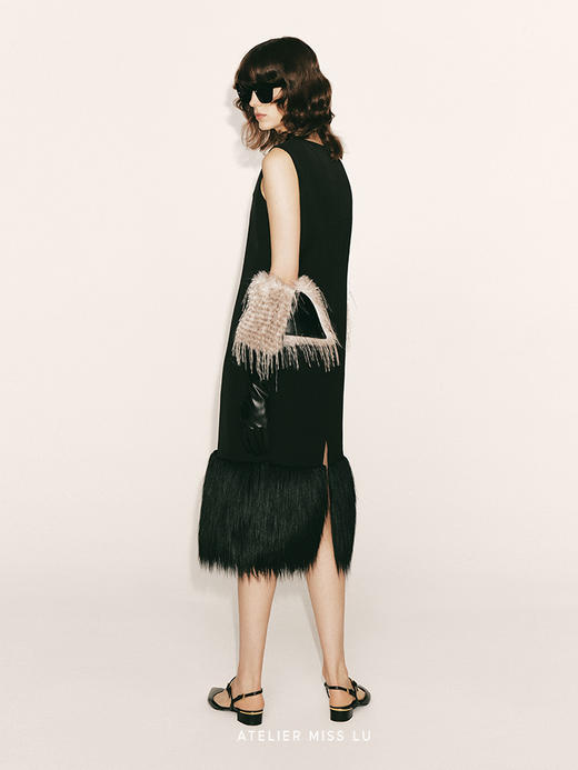 【凡尔赛迷雾】裙摆环保皮草重工拼接直身连衣裙230000012 商品图2