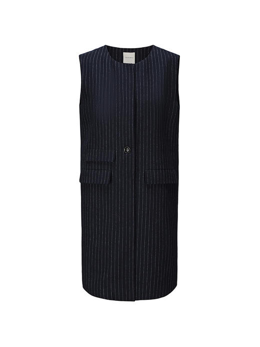 【深海流星】绵羊毛条纹宽肩中长款直身马甲230000028A 商品图4