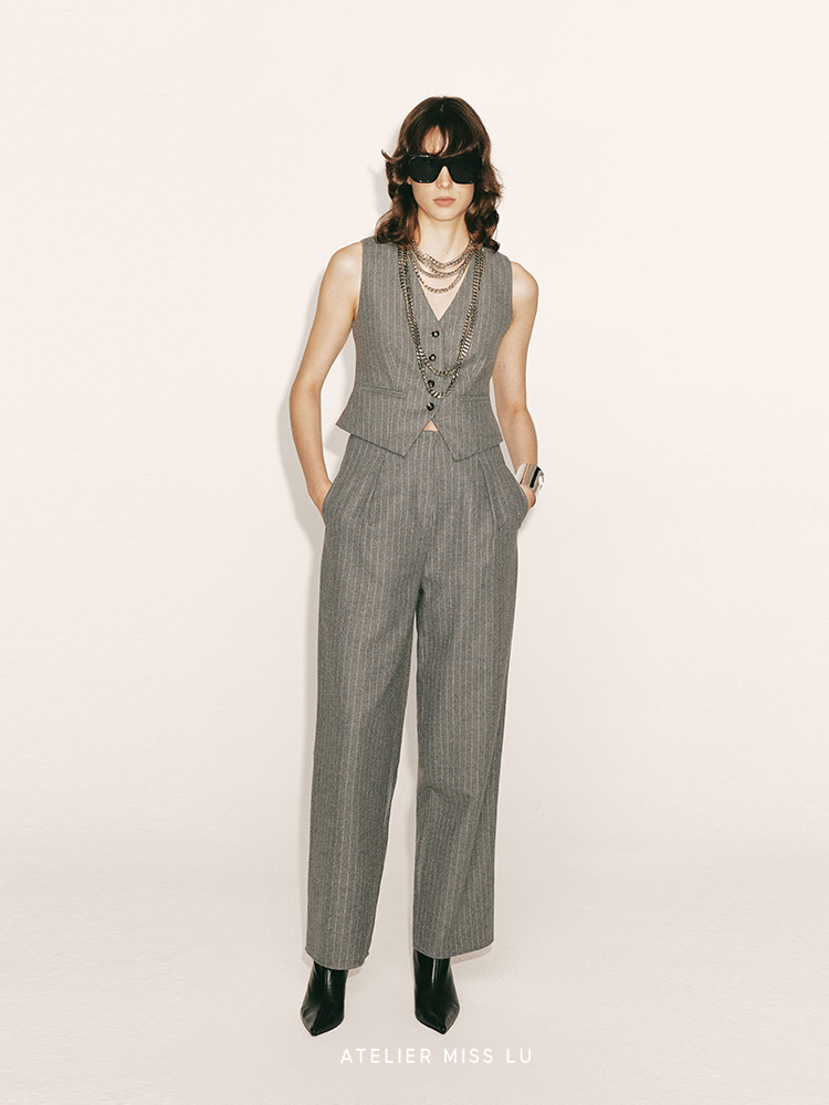 【骑士精神】绵羊毛收腰条纹西装马甲230038B