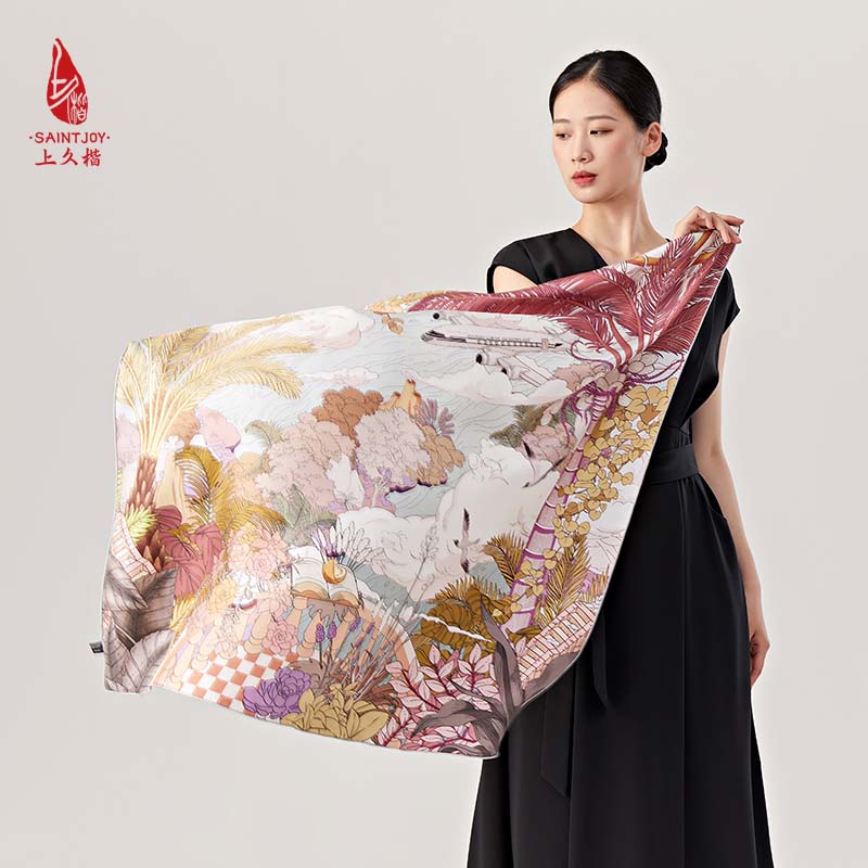 SAINTJOY/上久楷真丝方巾 双面印花真丝方巾  热带雨林  FJS23022