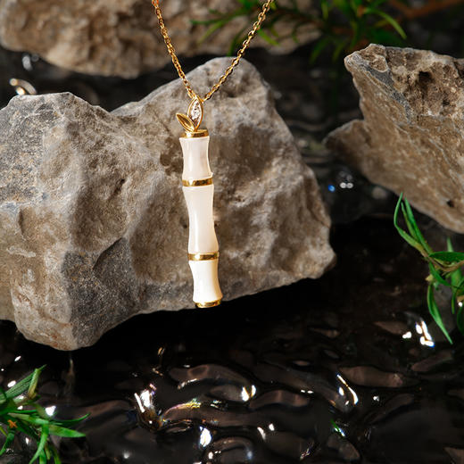 ［东方幸趣］18K金贝母镶钻项链#修篁 商品图4