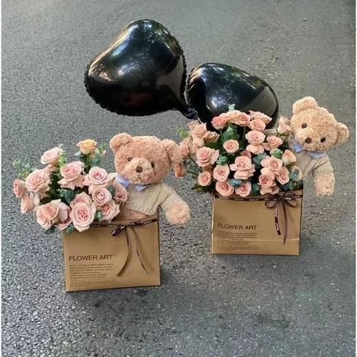熊抱花卡布奇诺玫瑰仿真永生花束送女朋友七夕情人教师节生日礼物 商品图8