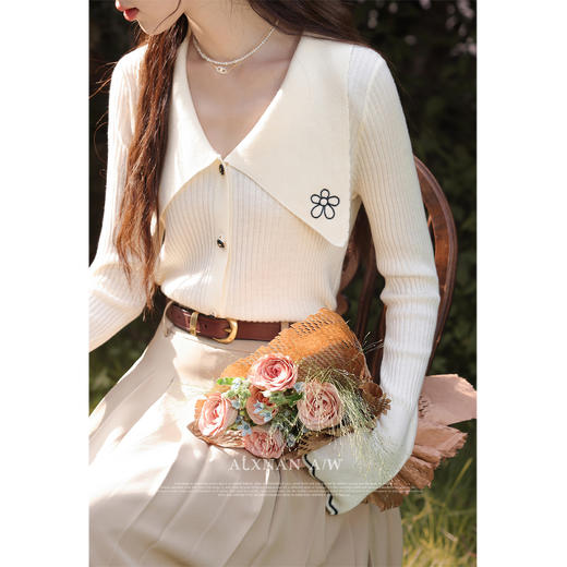 鹿向南《花与梦境》小香风翻领针织衫女设计感小众上衣LXN31220 商品图5