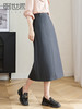 【专属特价】熙世界复古灰色中长款西装半身裙女秋新款通勤职场开叉直筒包臀裙 商品缩略图0