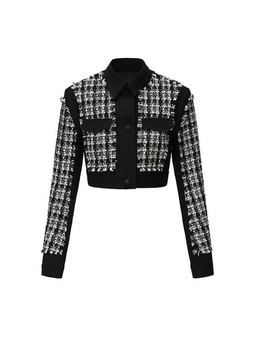 【雪地黑巧】粗花呢拼接直身窄款外套230048A 商品图4