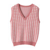 【100%羊毛V领羊毛衫】秋冬格子马甲 拼色宽松坎肩 羊绒毛衣针织背心 商品缩略图4