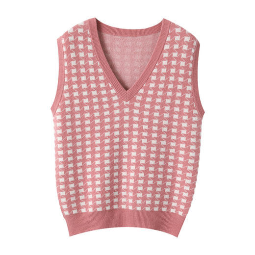 【100%羊毛V领羊毛衫】秋冬格子马甲 拼色宽松坎肩 羊绒毛衣针织背心 商品图4