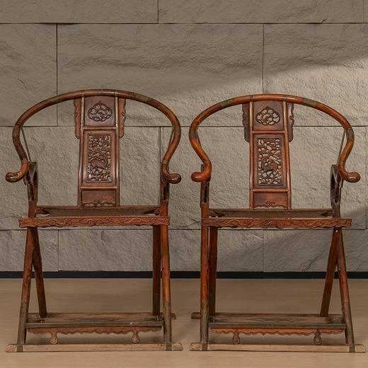 二十世纪 黄花梨透雕麒麟纹交椅（一对） 商品图0