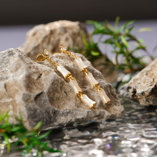 ［东方幸趣］18K金贝母镶钻耳饰#修篁 商品图4