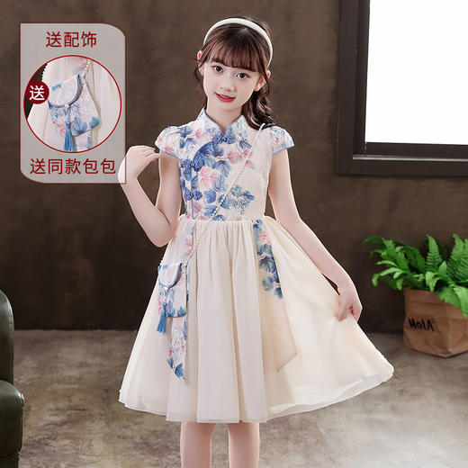 复古民族风，儿童裙改良汉服夏季女孩旗袍（送包包）XWN-A873 商品图0