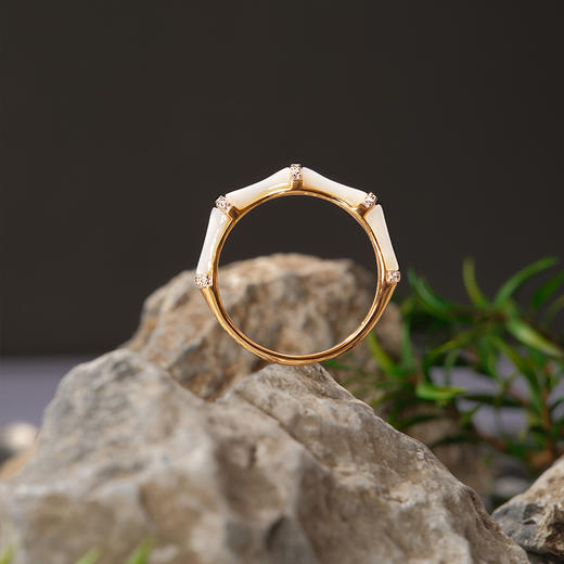 ［东方幸趣］18K金贝母镶钻戒指#修篁 商品图4