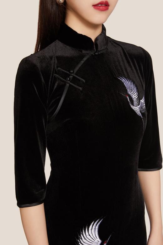 ANSUABEL 中国风丝绒仙鹤旗袍连衣裙 9808 商品图3