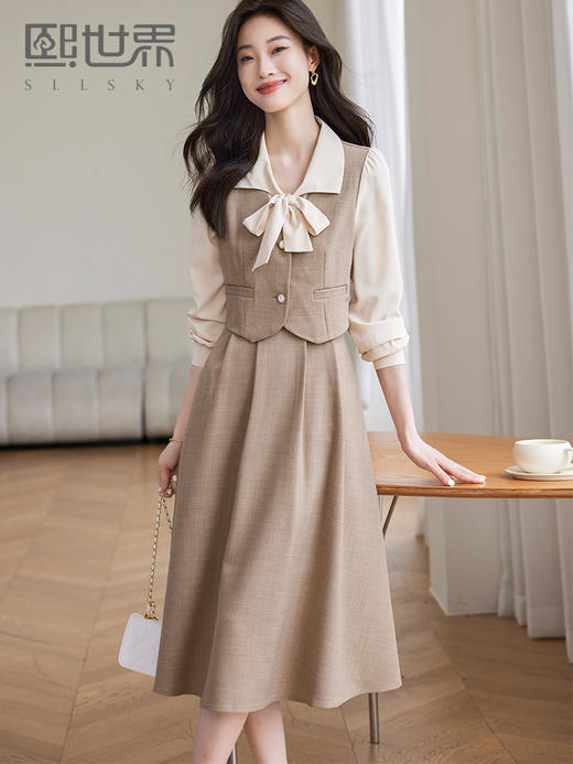 【1件75折,2件73折】熙世界法式气质假两件连衣裙女高级感通勤面试休闲裙子2025秋新款 商品图0