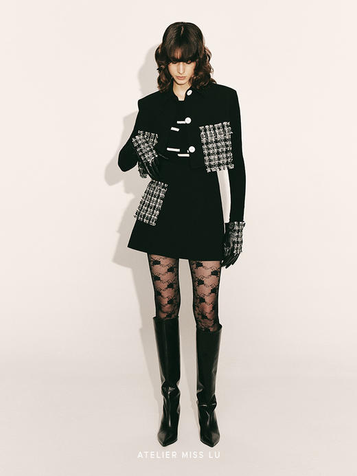 【逆光剪影】粗花呢拼接口袋小A字短裙2300032 商品图1