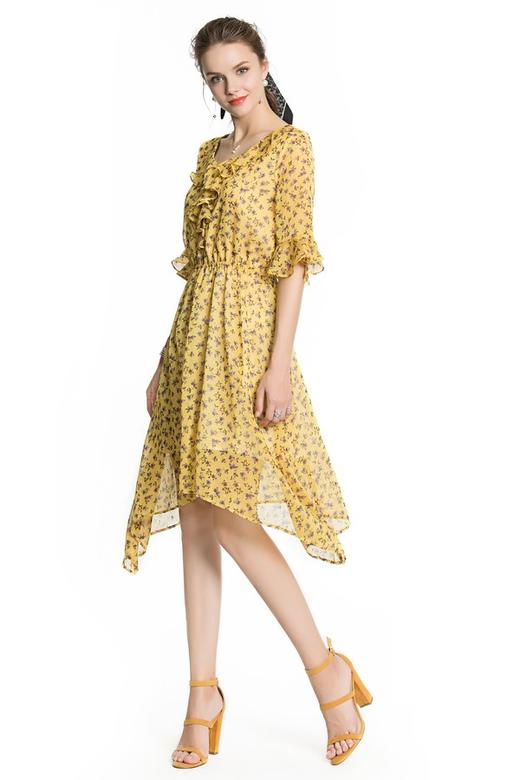 ibudu伊布都 印花荷叶边雪纺连衣裙 3495 商品图4