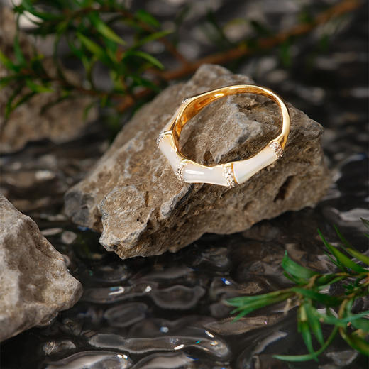 ［东方幸趣］18K金贝母镶钻戒指#修篁 商品图5