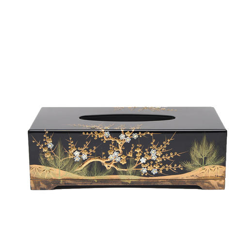 【梵谷漆器】 镶贝堆漆彩绘夜梅纸巾盒（红色/黑色） 商品图5