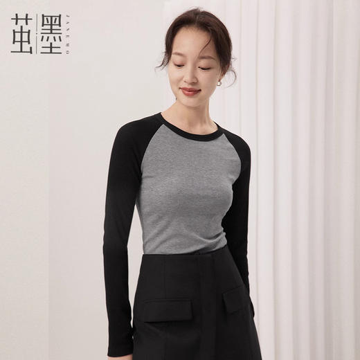 优选丨【美式复古风】茧墨 撞色插肩袖螺纹长袖上衣 舒适亲肤 吸汗透气 显高显瘦 经典百搭 商品图1