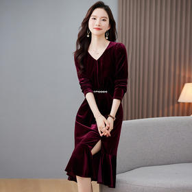 秋装新款，金丝绒修身鱼尾连衣裙HR-LMYS637