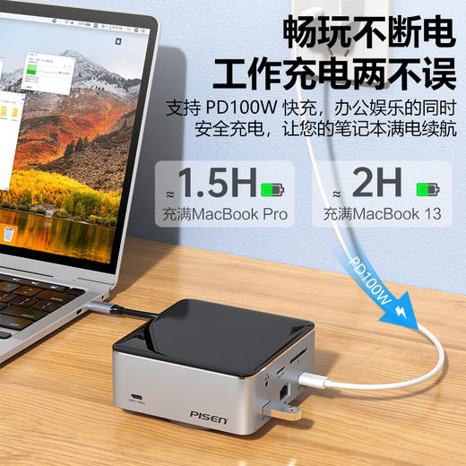 品胜 Type-C多功能桌面式扩展坞-双HDMI(镜面款) 支持键鼠/U盘/移动硬盘使用 即插即用 商品图8