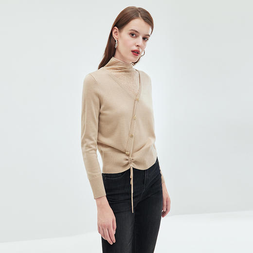 EITIE爱特爱时尚通勤假两件高领保暖舒适纯色抽绳针织衫秋新款C2301234 商品图2