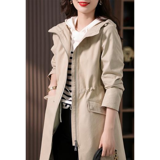 【定制10天】连帽风衣外套女2023秋季新款韩版抽绳显瘦时尚休闲中长款大衣 商品图3