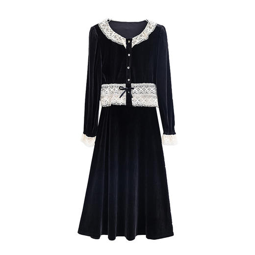 秋装新款，黑白撞色时尚气质长袖丝绒套装HR-YJLY8019 商品图6