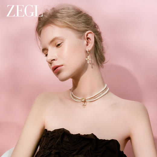 ZEGL设计师十字架系列巴洛克人造珍珠叠戴项链女法式复古锁骨颈链 商品图1