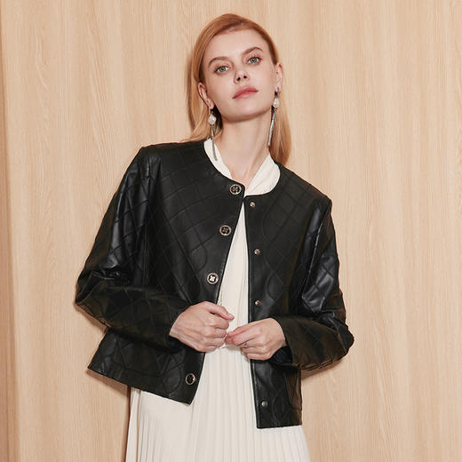 EITIE爱特爱秋季新款女装时尚通勤干练显瘦外套女短款皮衣7193804 商品图2