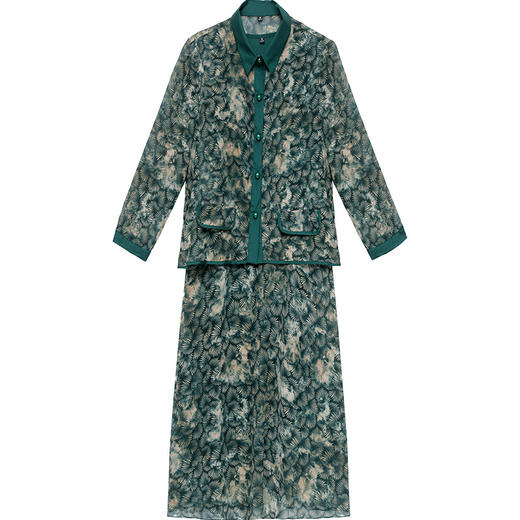 绿色印花套装连衣裙，秋季新款外套+无袖中长款两件套QYM-TYP-AY2326-Y 商品图4