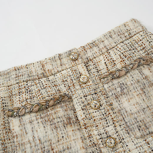 谜底小香风半身裙2023秋新款复古文艺粗花呢羊毛呢短裙233MB1085 商品图3