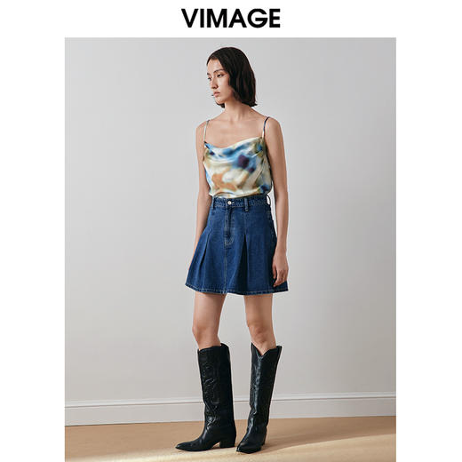 VIMAGE纬漫纪秋季新款设计感高腰百褶裙裤V2005615 商品图1