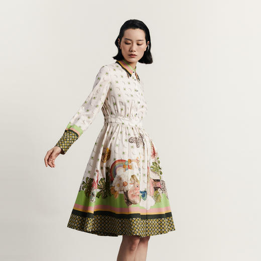 谜底花色连衣裙长袖女2023秋季新款复古文艺印花中长裙233ML1117 商品图1