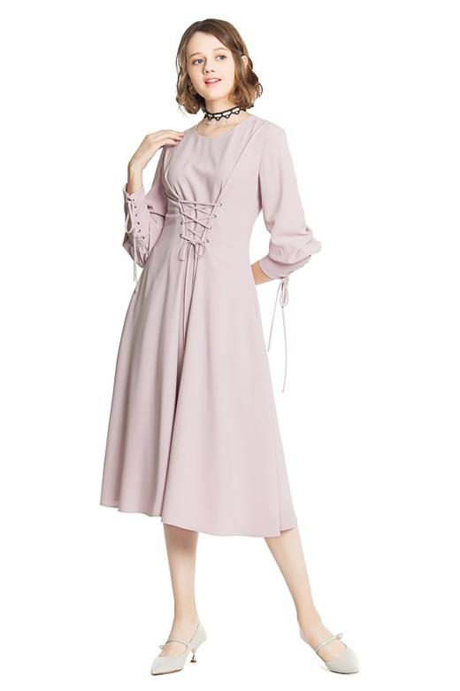 OCTAVIA 粉色绑带束腰连衣裙 3852 商品图0