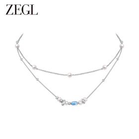 ZEGL设计师海洋印迹系列双层叠戴淡水珍珠项链女款轻奢小众锁骨链