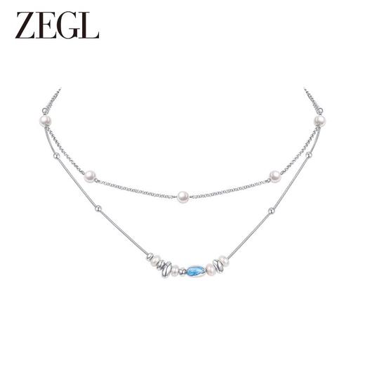 ZEGL设计师海洋印迹系列双层叠戴淡水珍珠项链女款轻奢小众锁骨链 商品图0