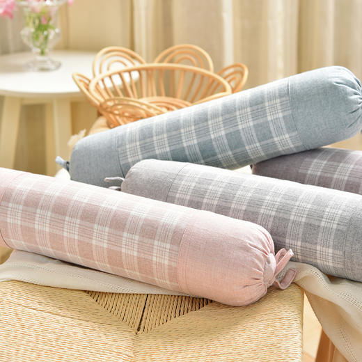 莫兰迪格子系列沙漏圆柱颈椎枕麦壳枕头学生儿童睡眠护颈枕 商品图0