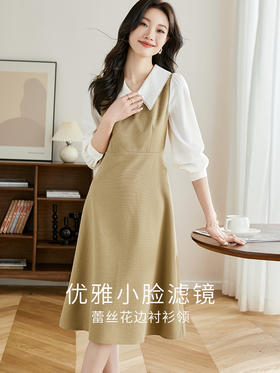 【专属特价】熙世界法式假两件连衣裙女2025秋新款小香风长袖拼接翻领衬衫裙
