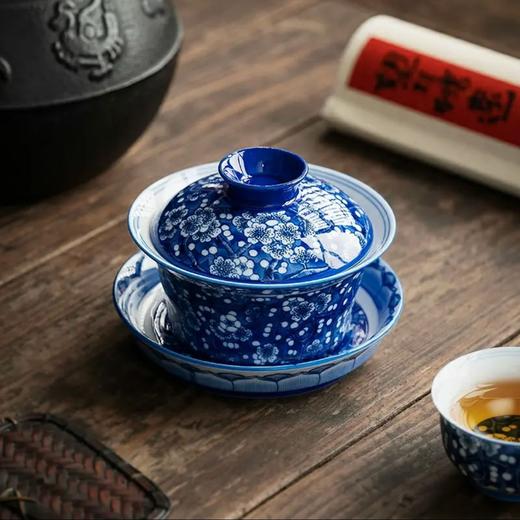 「素雅清丽！礼盒装」今丰唐冰梅老陶泥仿古青花壶承盖碗 三才盖碗功夫茶具陶瓷大号茶碗餐饮用具 商品图3