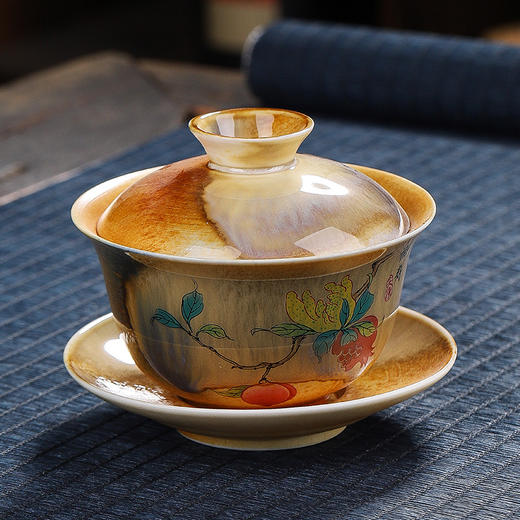 「数款可选！手绘国潮风」今丰唐清水柴烧陶瓷手绘国潮风盖碗茶杯 泡茶碗敬茶碗单个功夫茶餐饮用具 商品图1