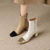 百搭拼色全皮瘦瘦靴，粗中跟方头牛皮短靴ZYY-A485 商品缩略图0