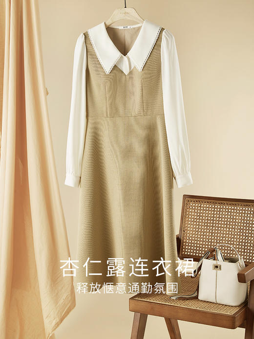 【专属特价】熙世界法式假两件连衣裙女2025秋新款小香风长袖拼接翻领衬衫裙 商品图2