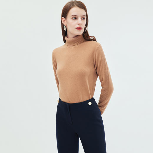 EITIE爱特爱简约纯色高领保暖舒适羊毛打底针织衫秋新款C2301218 商品图5