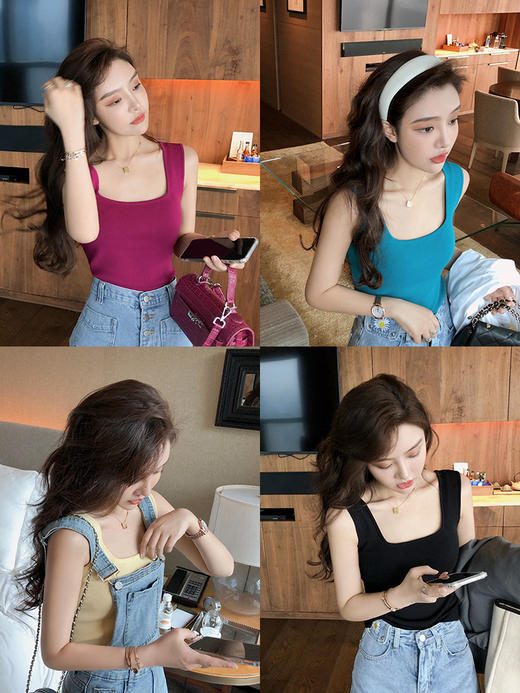 <曾小咸推荐> 网红针织小吊带背心黑色无袖t恤内搭打底 商品图5