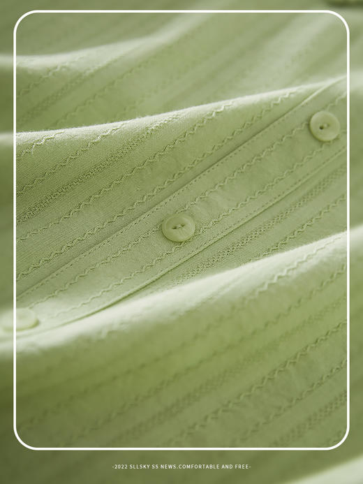 【五折购】熙世界纯棉短袖衬衫女夏2025年新款清新绿色减龄蕾丝花边翻领上衣 商品图3